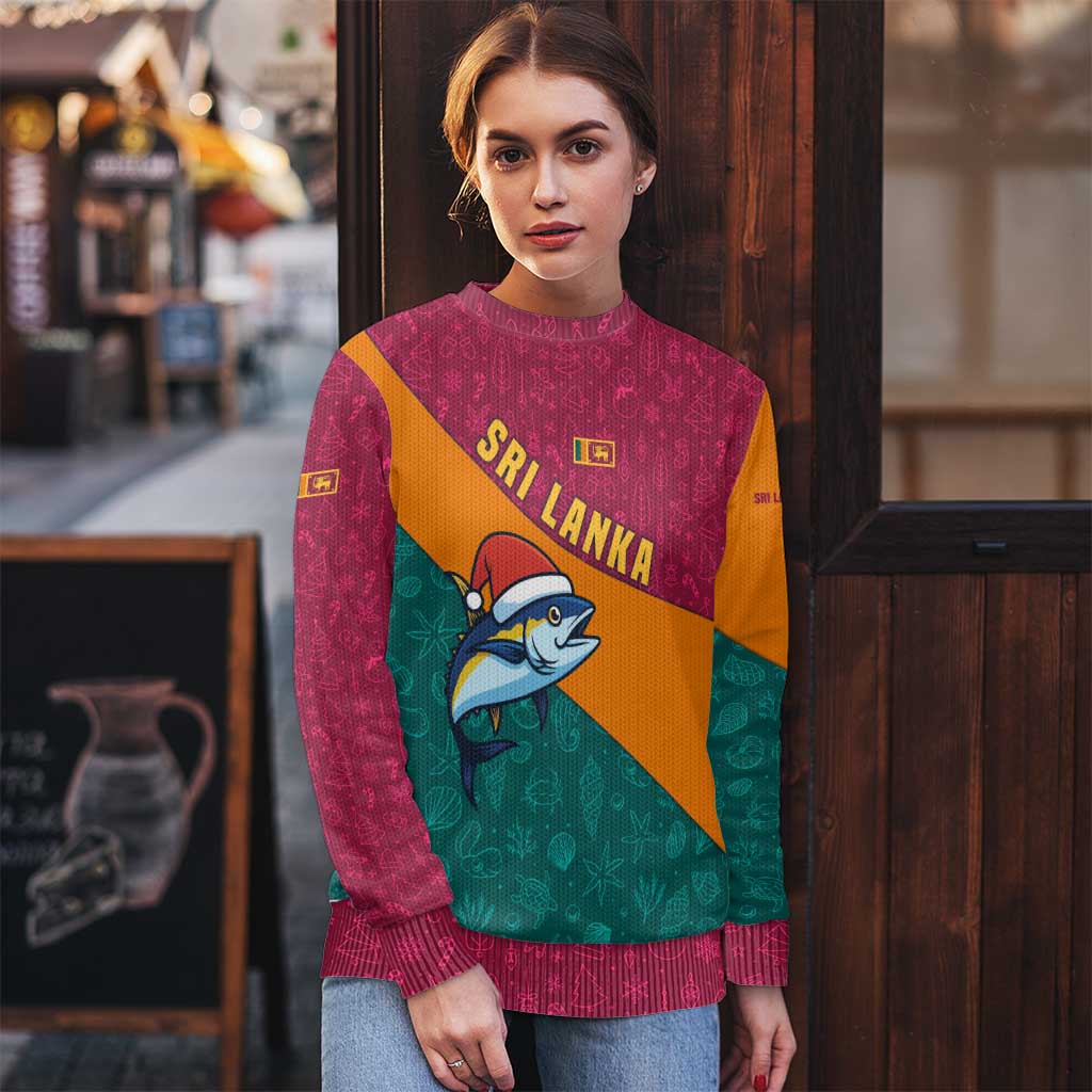 Sri Lanka Christmas Ugly Christmas Sweater with Santa Hat Fish Ocean Icons and Tri Color Festive Design - Wonder Print Shop