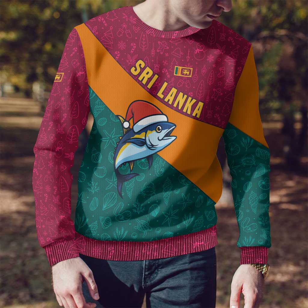 Sri Lanka Christmas Ugly Christmas Sweater with Santa Hat Fish Ocean Icons and Tri Color Festive Design - Wonder Print Shop