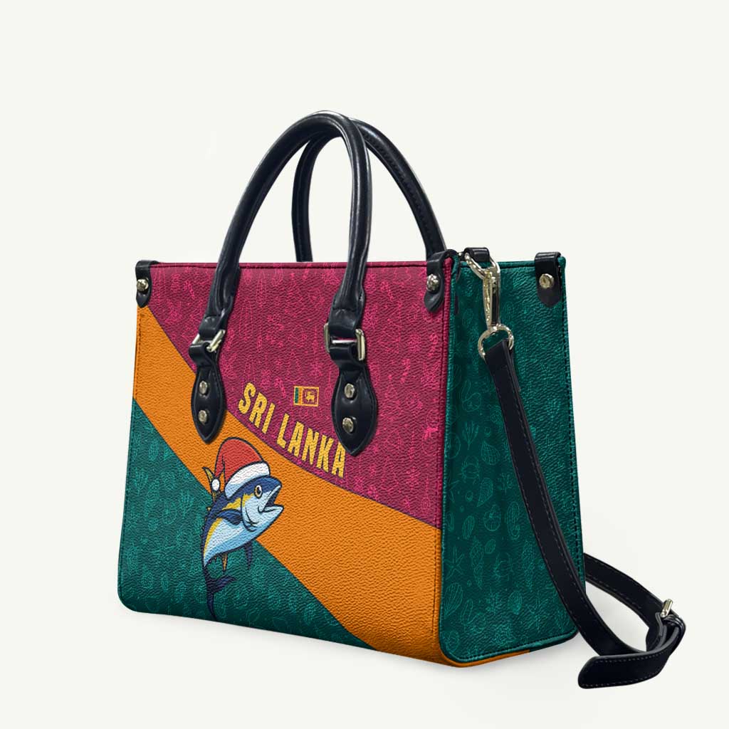 Sri Lanka Christmas Leather Bag with Santa Hat Fish Ocean Icons and Tri Color Festive Design - Wonder Print Shop