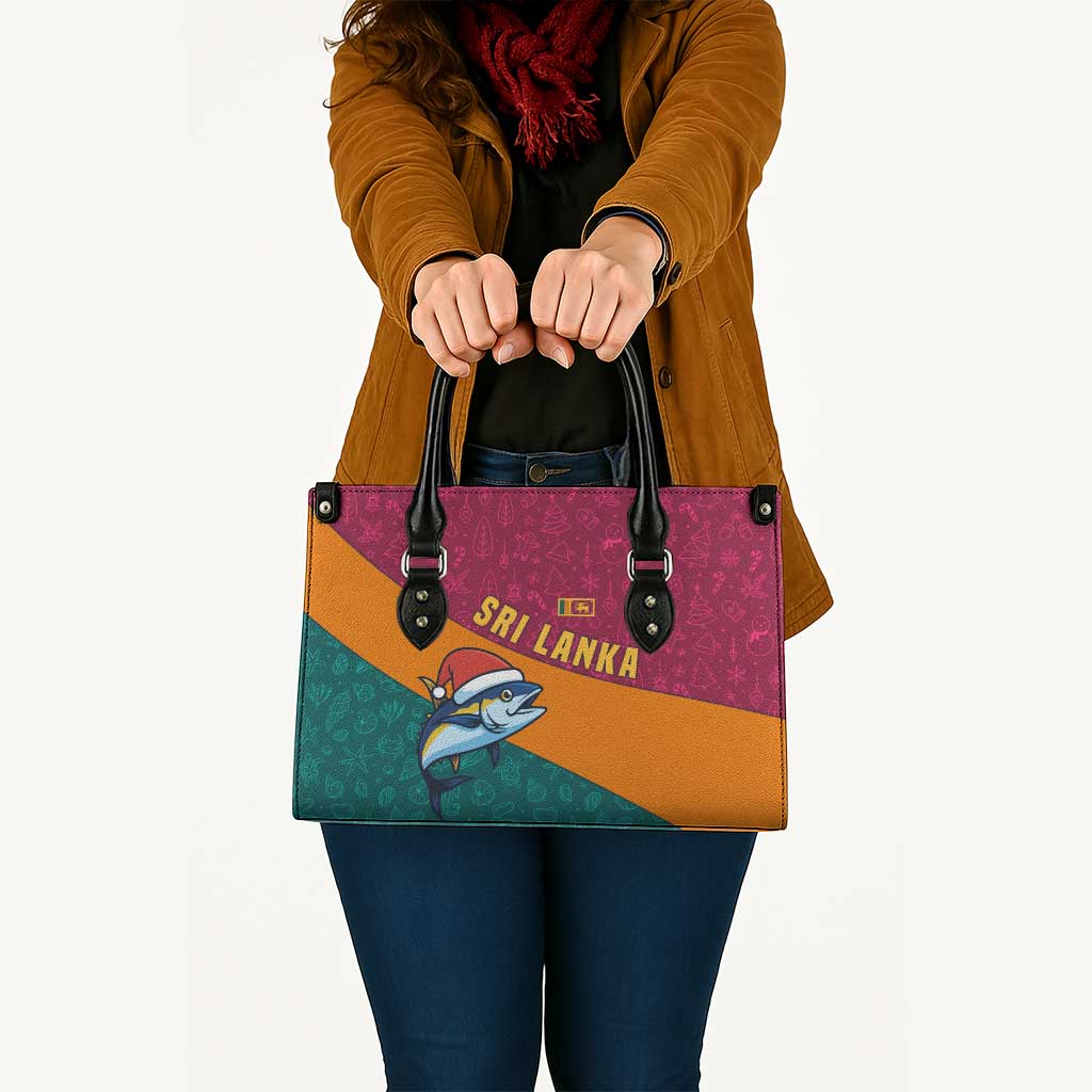 Sri Lanka Christmas Leather Bag with Santa Hat Fish Ocean Icons and Tri Color Festive Design - Wonder Print Shop