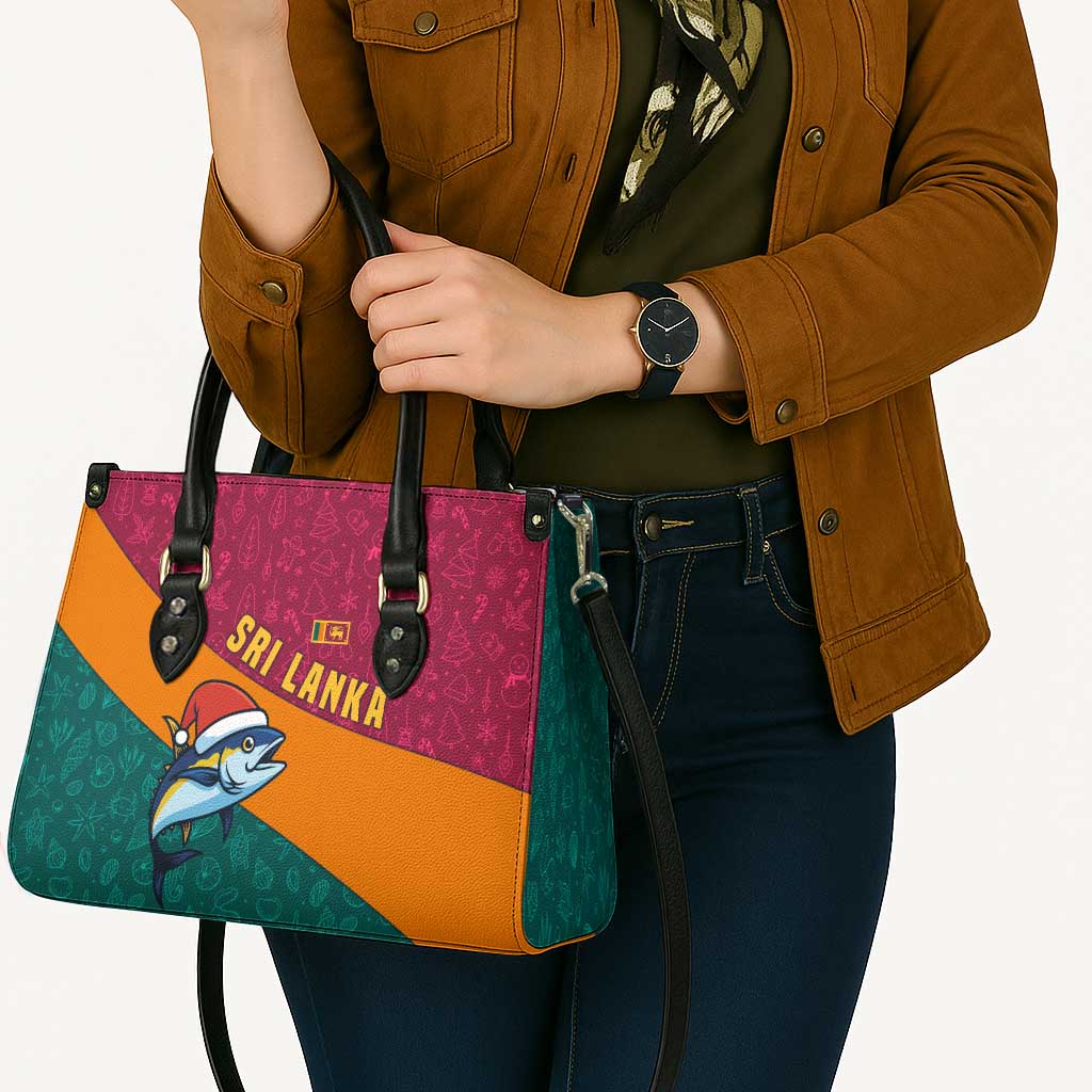 Sri Lanka Christmas Leather Bag with Santa Hat Fish Ocean Icons and Tri Color Festive Design - Wonder Print Shop