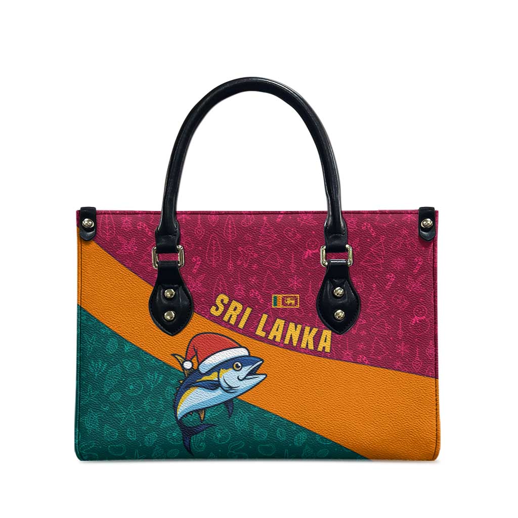 Sri Lanka Christmas Leather Bag with Santa Hat Fish Ocean Icons and Tri Color Festive Design - Wonder Print Shop