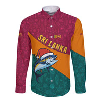 Sri Lanka Christmas Long Sleeve Button Shirt with Santa Hat Fish Ocean Icons and Tri Color Festive Design - Wonder Print Shop