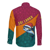 Sri Lanka Christmas Long Sleeve Button Shirt with Santa Hat Fish Ocean Icons and Tri Color Festive Design - Wonder Print Shop
