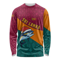 Sri Lanka Christmas Long Sleeve Shirt with Santa Hat Fish Ocean Icons and Tri Color Festive Design - Wonder Print Shop