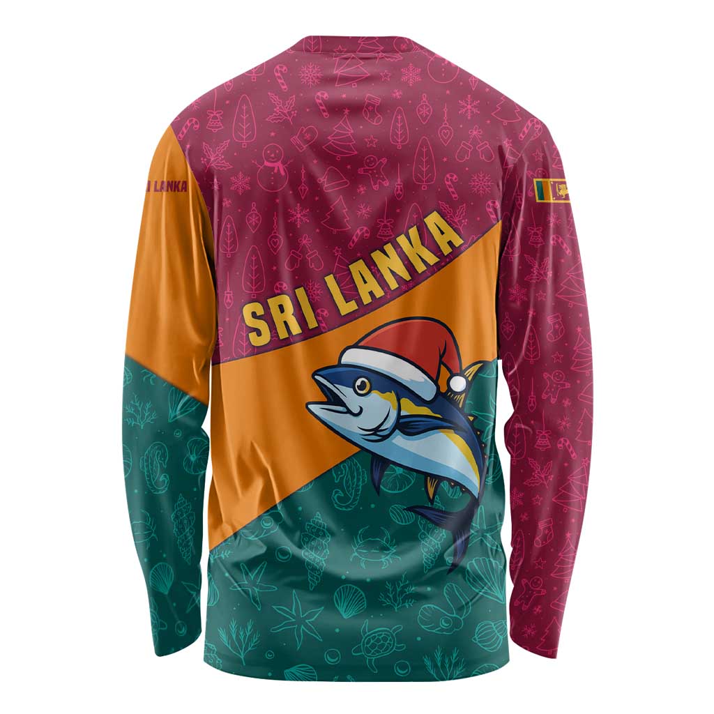 Sri Lanka Christmas Long Sleeve Shirt with Santa Hat Fish Ocean Icons and Tri Color Festive Design - Wonder Print Shop