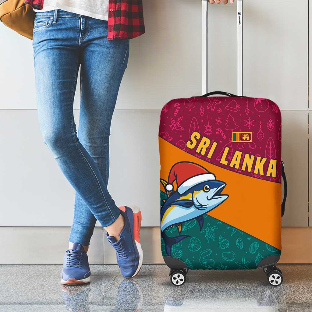 Sri Lanka Christmas Luggage Cover with Santa Hat Fish Ocean Icons and Tri Color Festive Design - Wonder Print Shop