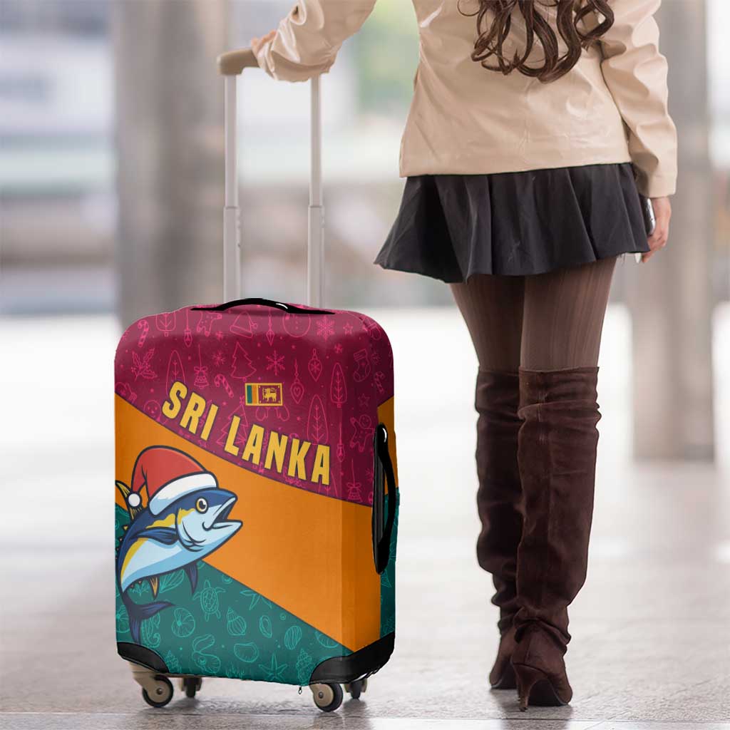 Sri Lanka Christmas Luggage Cover with Santa Hat Fish Ocean Icons and Tri Color Festive Design - Wonder Print Shop
