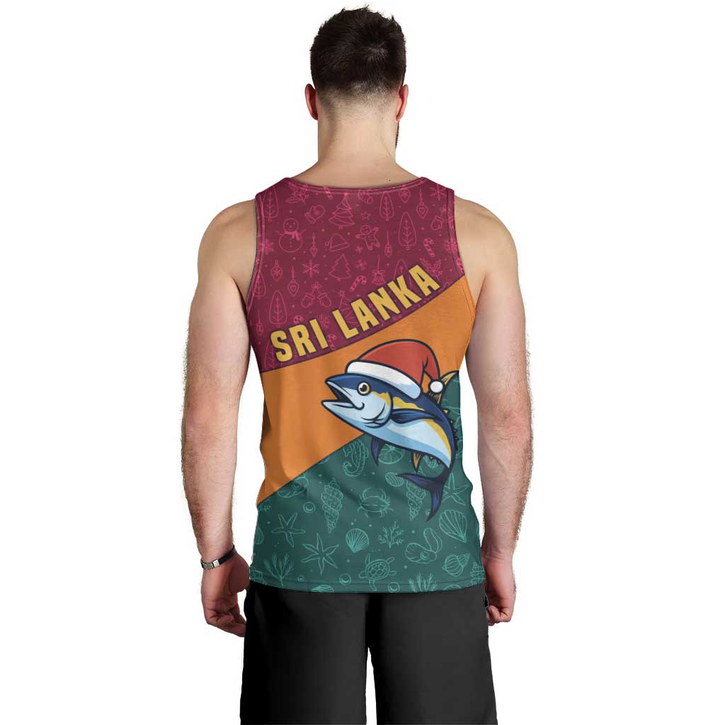 Sri Lanka Christmas Men Tank Top with Santa Hat Fish Ocean Icons and Tri Color Festive Design - Wonder Print Shop
