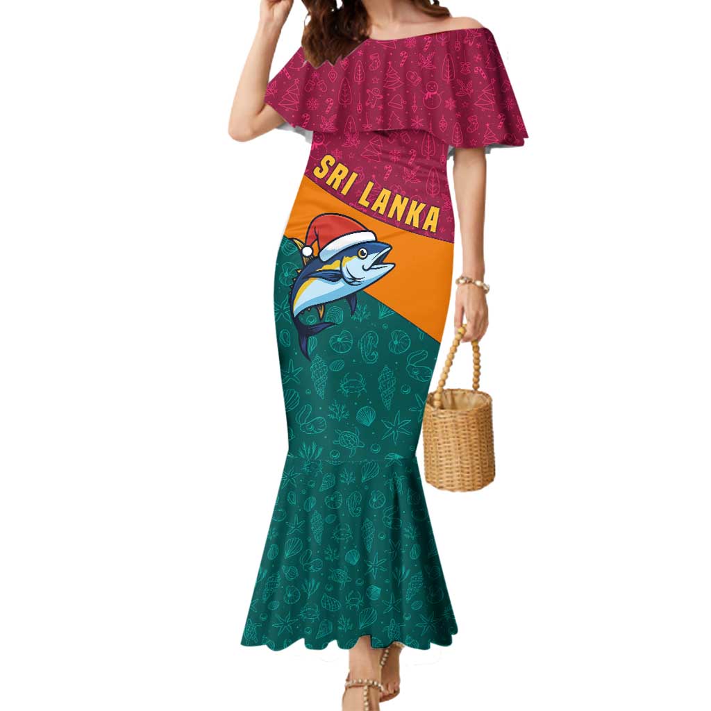 Sri Lanka Christmas Mermaid Dress with Santa Hat Fish Ocean Icons and Tri Color Festive Design - Wonder Print Shop