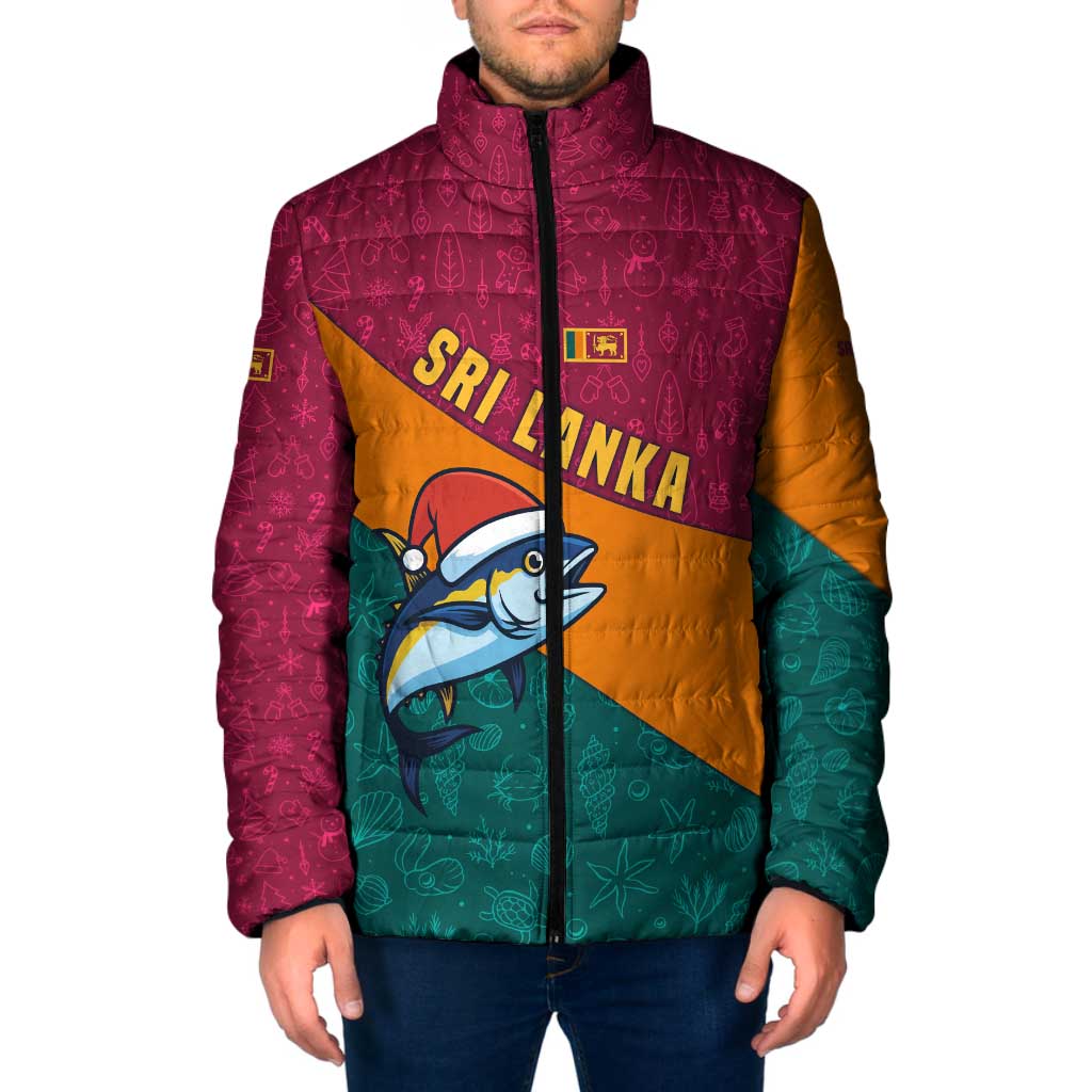 Sri Lanka Christmas Padded Jacket with Santa Hat Fish Ocean Icons and Tri Color Festive Design - Wonder Print Shop