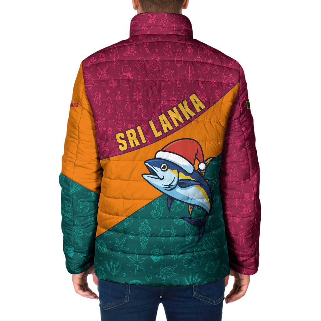 Sri Lanka Christmas Padded Jacket with Santa Hat Fish Ocean Icons and Tri Color Festive Design - Wonder Print Shop