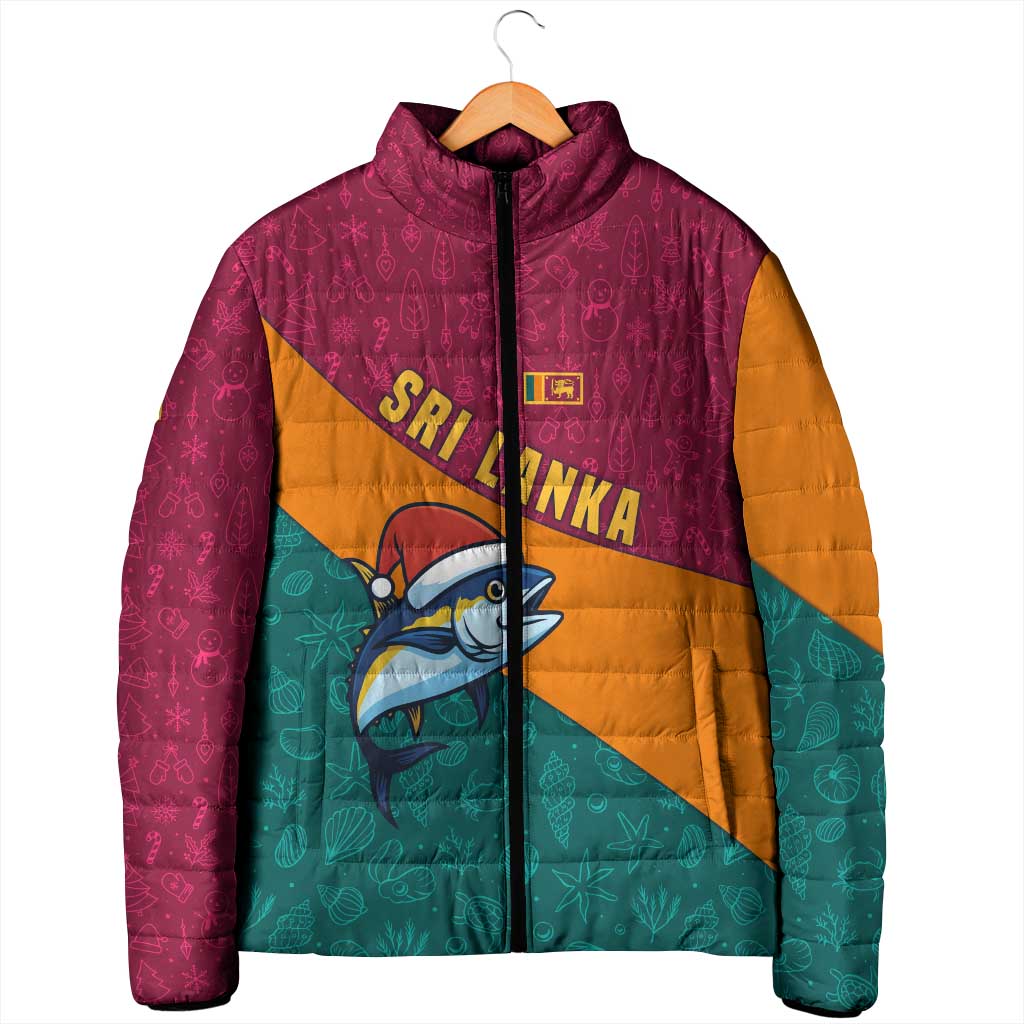 Sri Lanka Christmas Padded Jacket with Santa Hat Fish Ocean Icons and Tri Color Festive Design - Wonder Print Shop