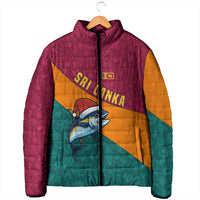 Sri Lanka Christmas Padded Jacket with Santa Hat Fish Ocean Icons and Tri Color Festive Design - Wonder Print Shop