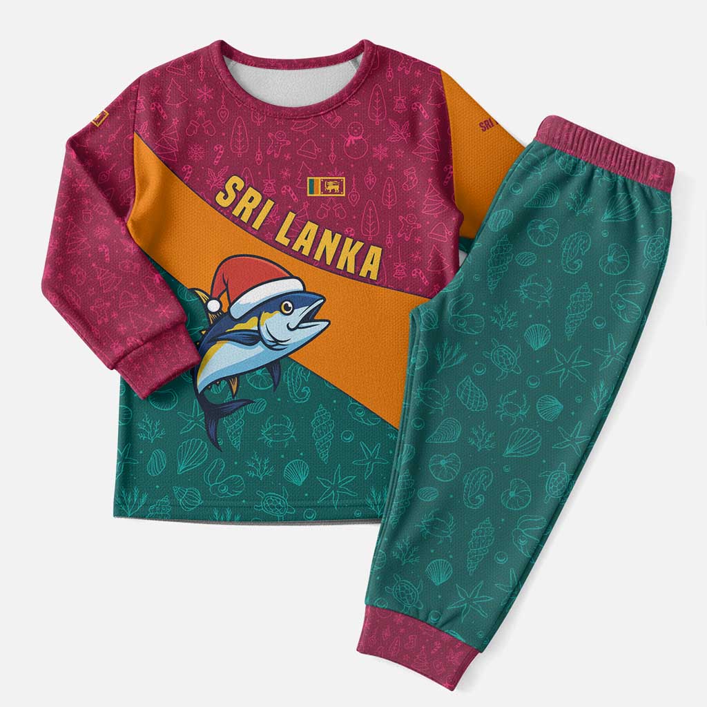Sri Lanka Christmas Pajama Set with Santa Hat Fish Ocean Icons and Tri Color Festive Design - Wonder Print Shop