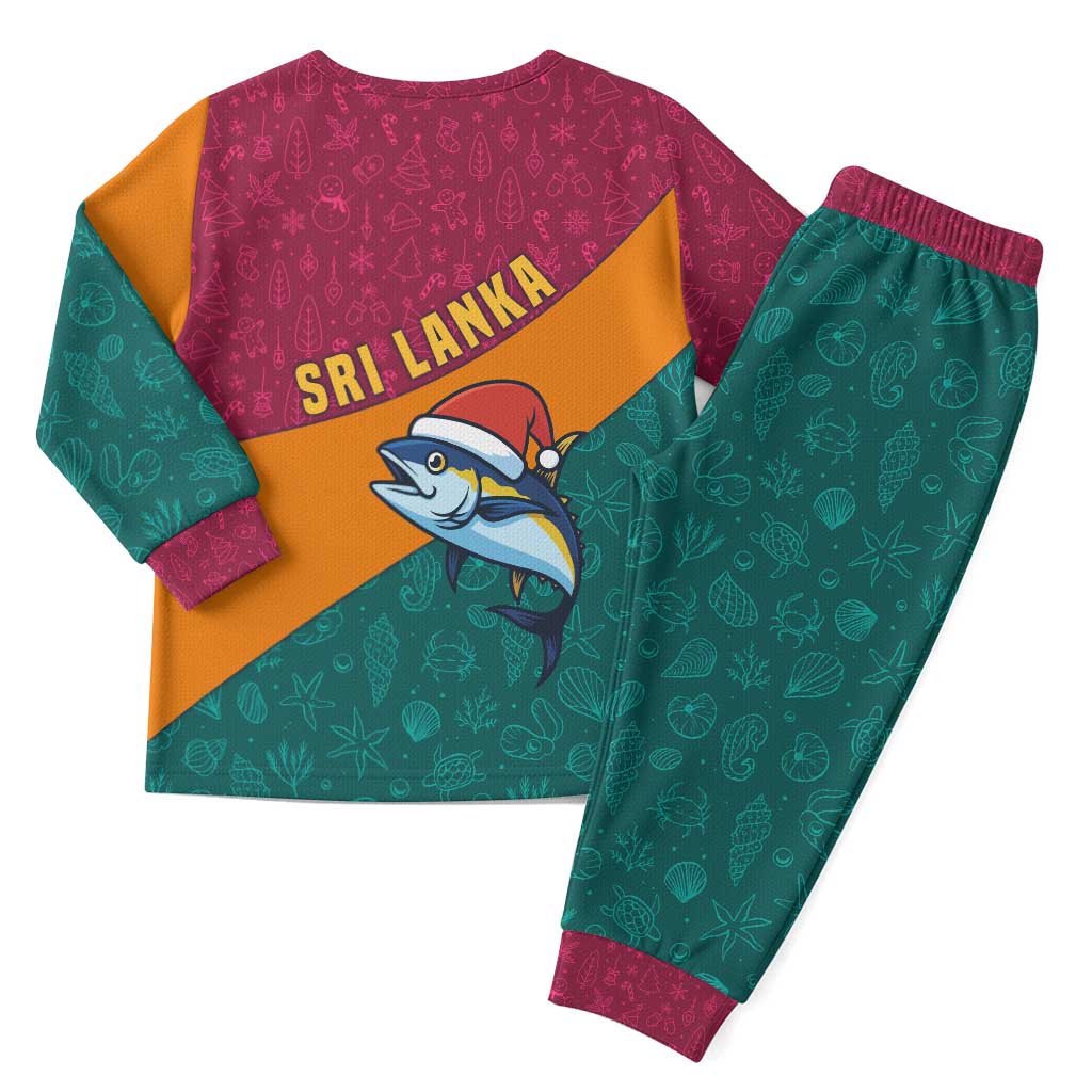 Sri Lanka Christmas Pajama Set with Santa Hat Fish Ocean Icons and Tri Color Festive Design - Wonder Print Shop