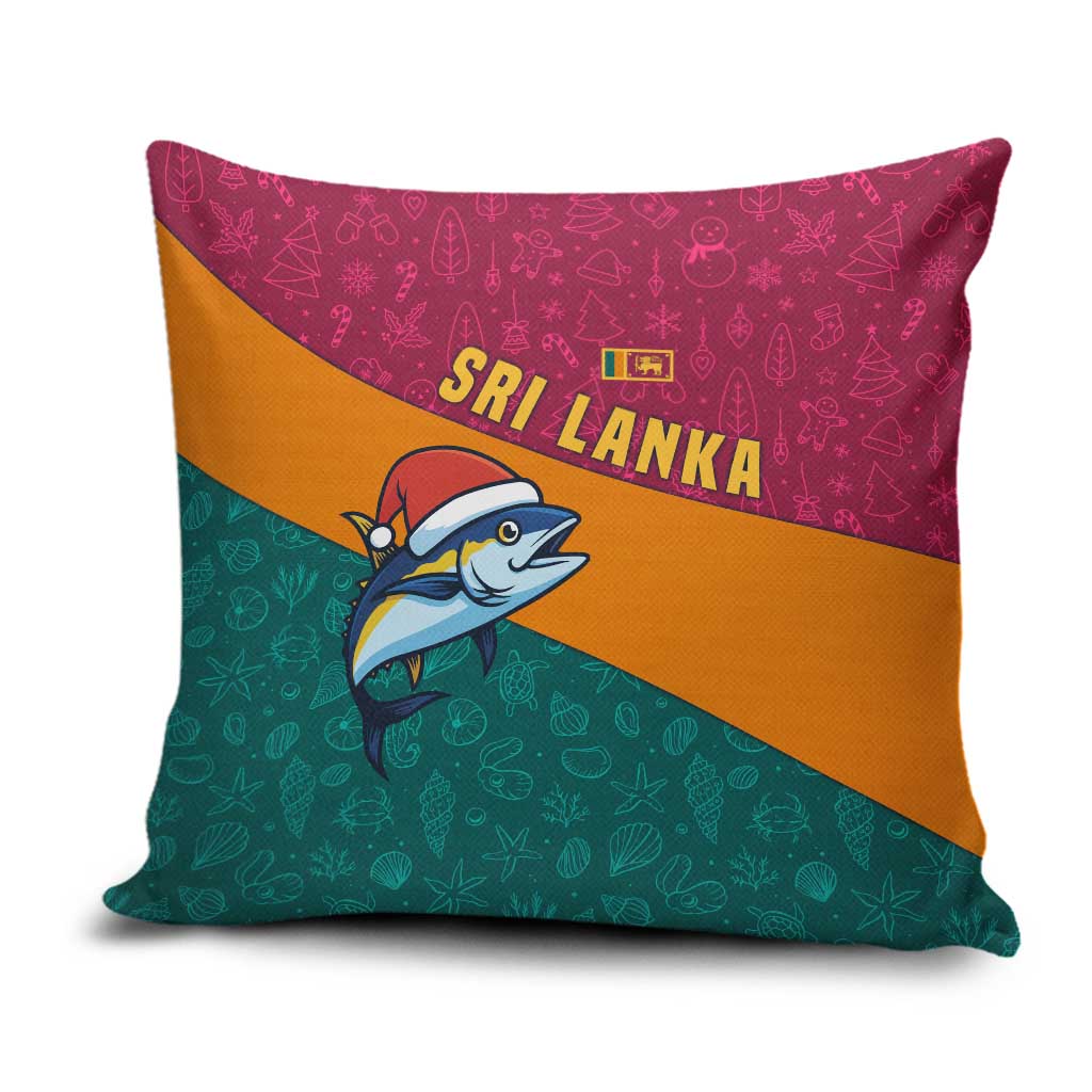 Sri Lanka Christmas Pillow Cover with Santa Hat Fish Ocean Icons and Tri Color Festive Design - Wonder Print Shop