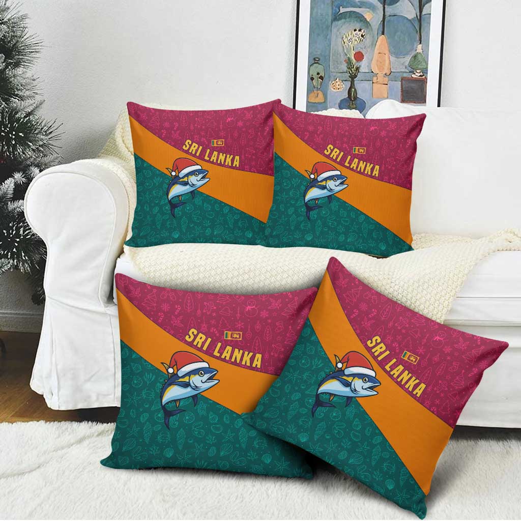 Sri Lanka Christmas Pillow Cover with Santa Hat Fish Ocean Icons and Tri Color Festive Design - Wonder Print Shop