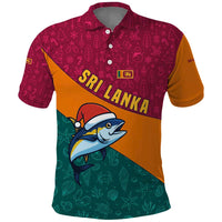 Sri Lanka Christmas Polo Shirt with Santa Hat Fish Ocean Icons and Tri Color Festive Design - Wonder Print Shop