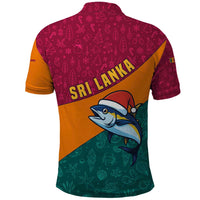 Sri Lanka Christmas Polo Shirt with Santa Hat Fish Ocean Icons and Tri Color Festive Design - Wonder Print Shop