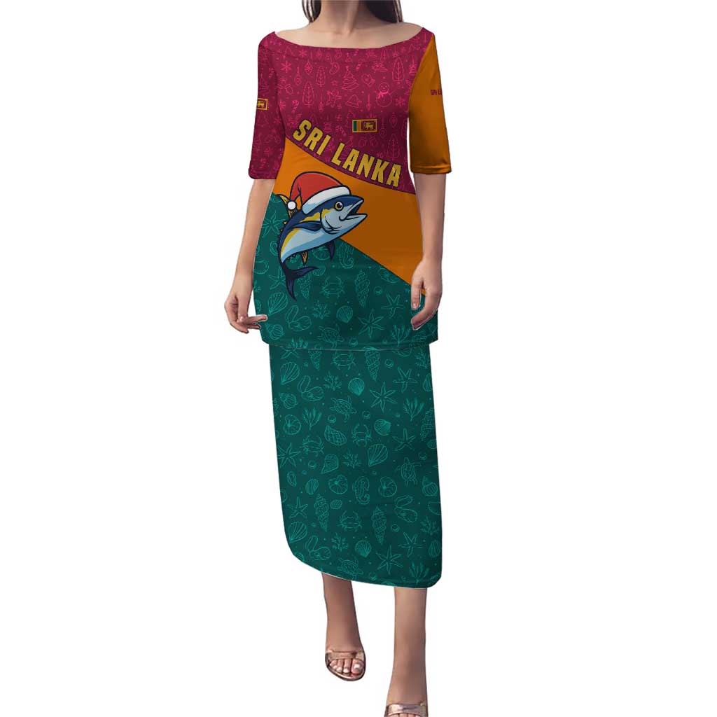 Sri Lanka Christmas Puletasi with Santa Hat Fish Ocean Icons and Tri Color Festive Design - Wonder Print Shop