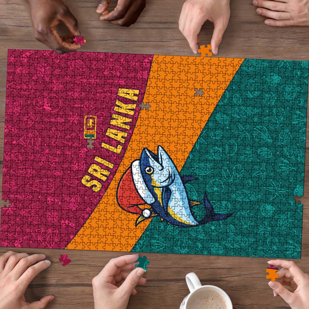 Sri Lanka Christmas Puzzle with Santa Hat Fish Ocean Icons and Tri Color Festive Design - Wonder Print Shop
