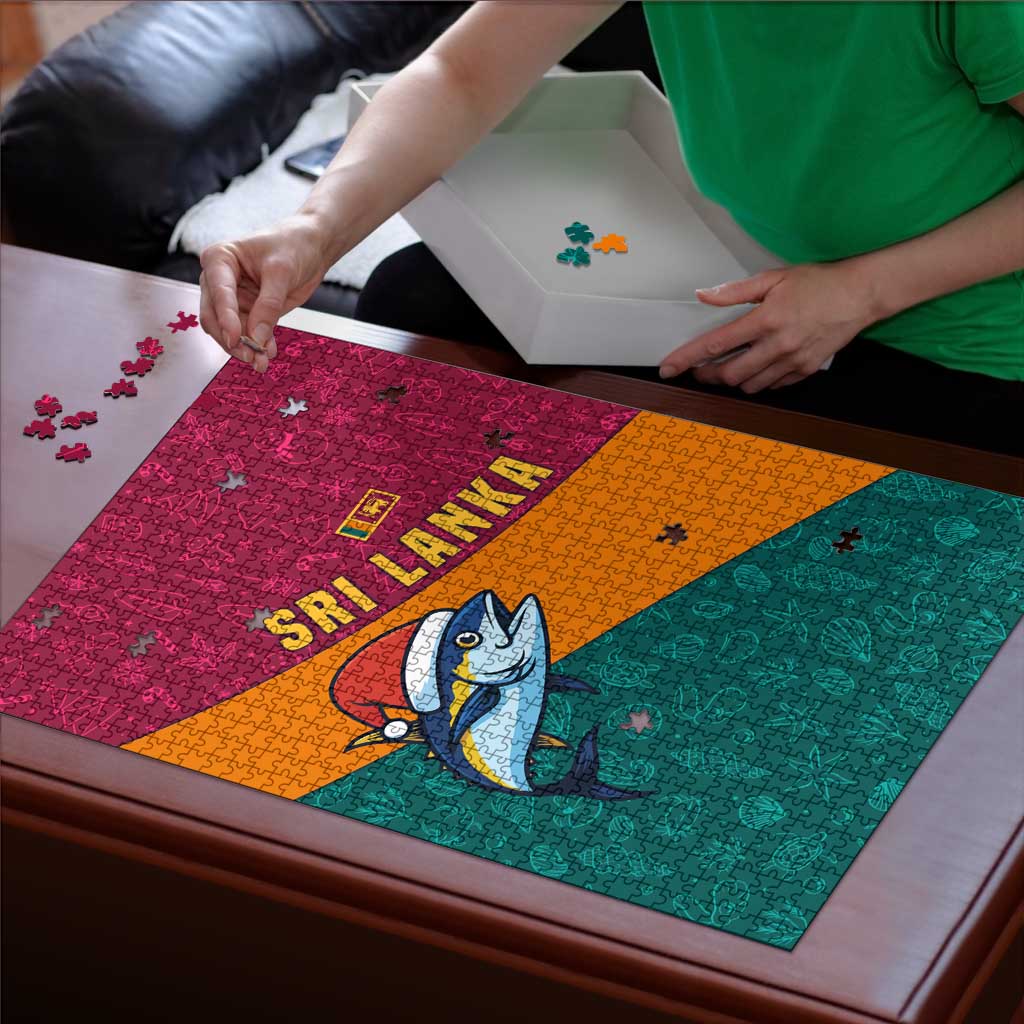 Sri Lanka Christmas Puzzle with Santa Hat Fish Ocean Icons and Tri Color Festive Design - Wonder Print Shop