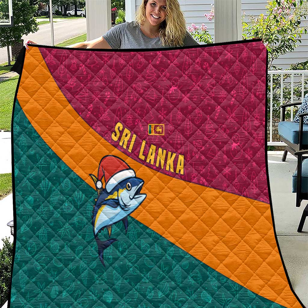 Sri Lanka Christmas Quilt with Santa Hat Fish Ocean Icons and Tri Color Festive Design - Wonder Print Shop