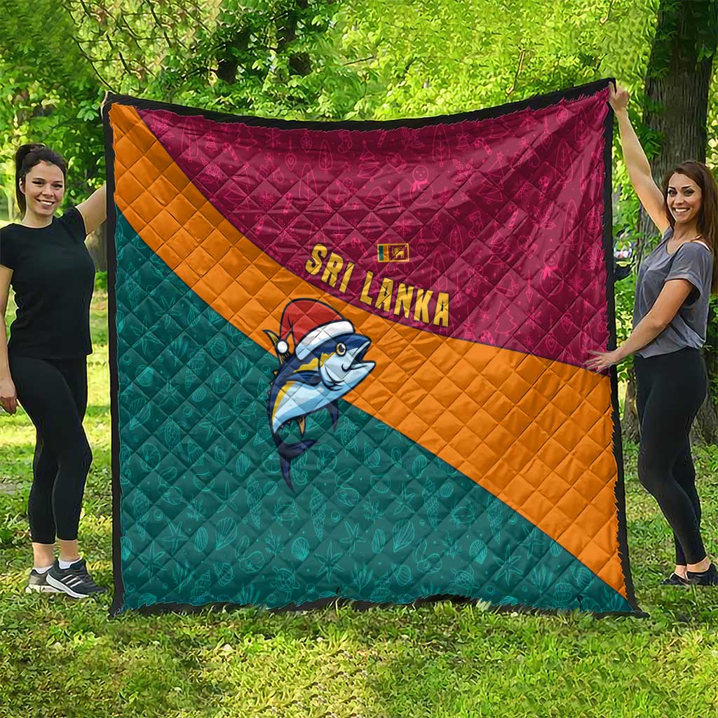 Sri Lanka Christmas Quilt with Santa Hat Fish Ocean Icons and Tri Color Festive Design - Wonder Print Shop