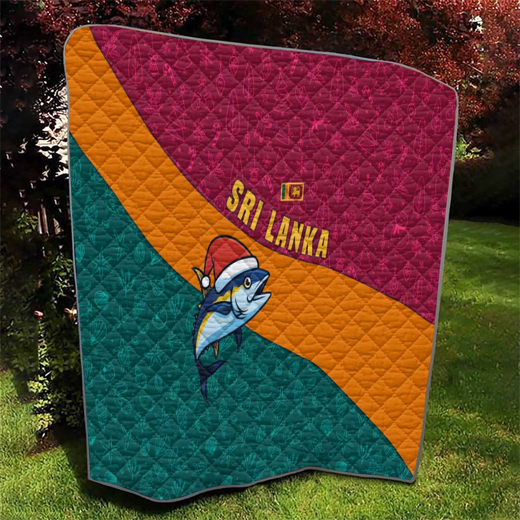 Sri Lanka Christmas Quilt with Santa Hat Fish Ocean Icons and Tri Color Festive Design - Wonder Print Shop
