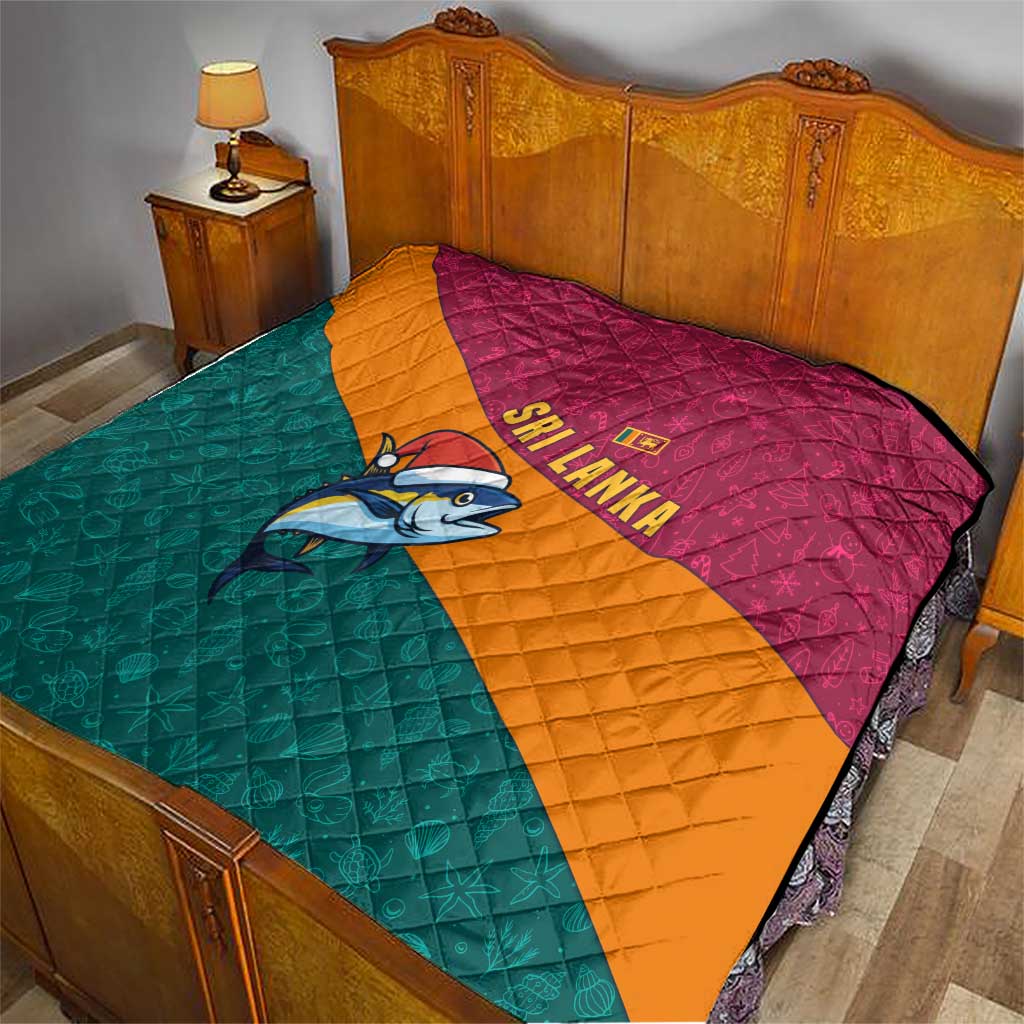 Sri Lanka Christmas Quilt with Santa Hat Fish Ocean Icons and Tri Color Festive Design - Wonder Print Shop