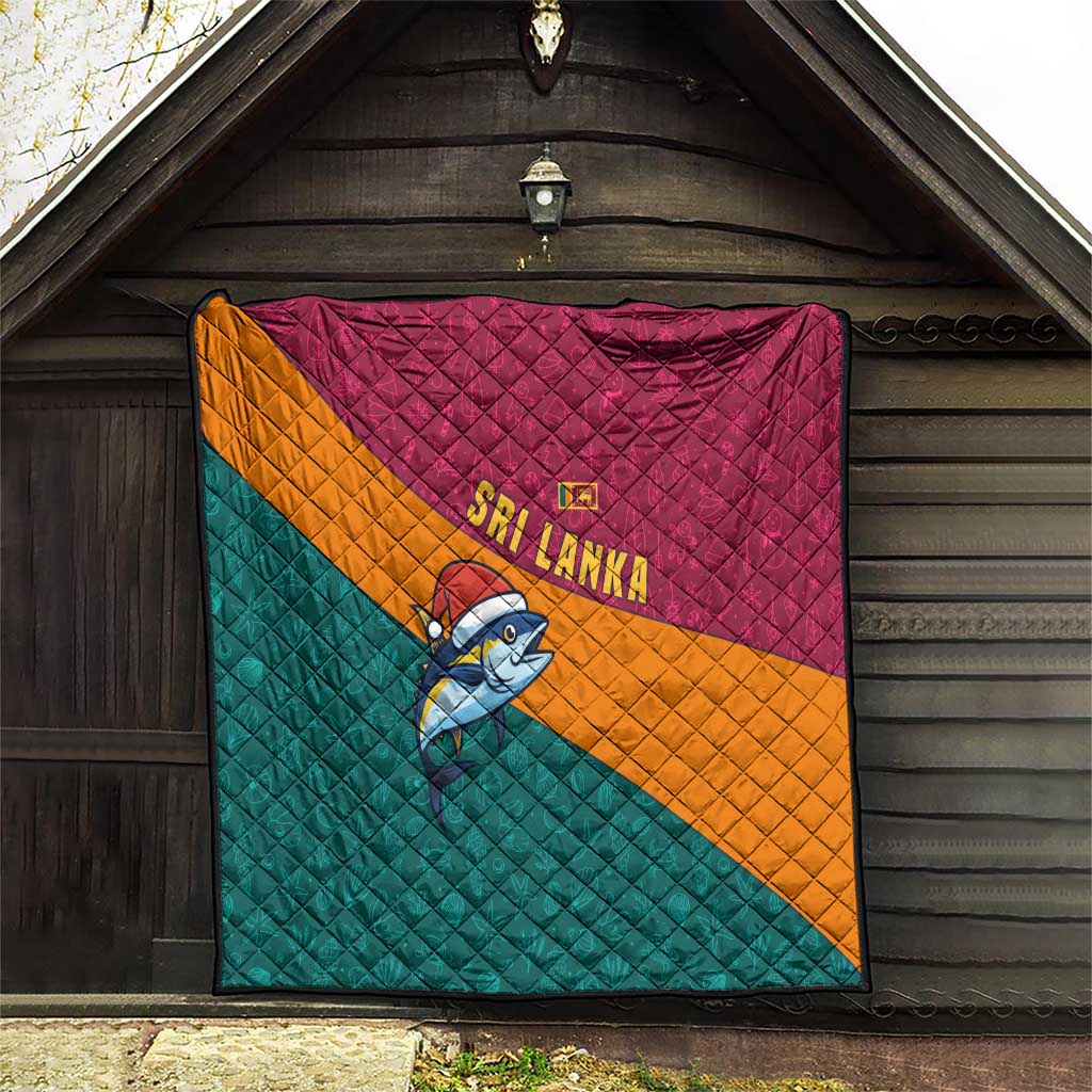 Sri Lanka Christmas Quilt with Santa Hat Fish Ocean Icons and Tri Color Festive Design - Wonder Print Shop