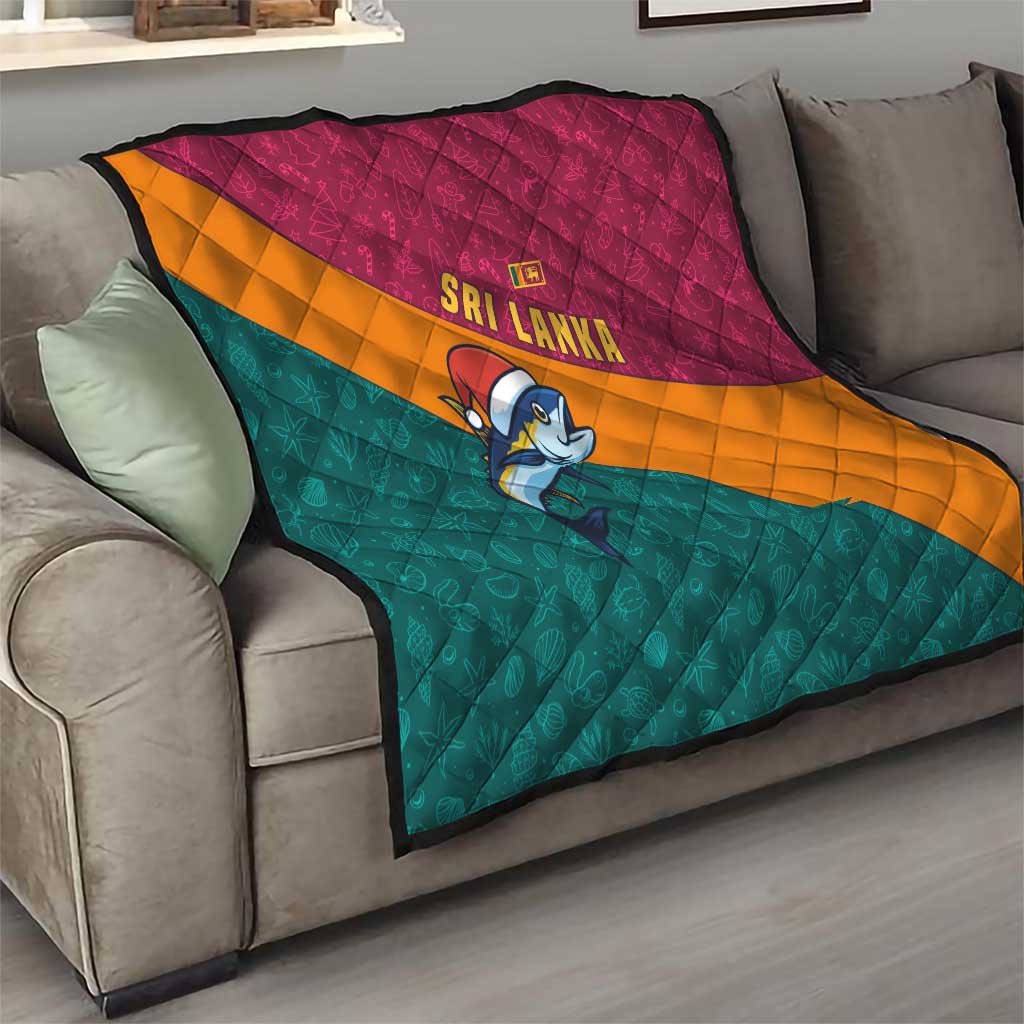 Sri Lanka Christmas Quilt with Santa Hat Fish Ocean Icons and Tri Color Festive Design - Wonder Print Shop
