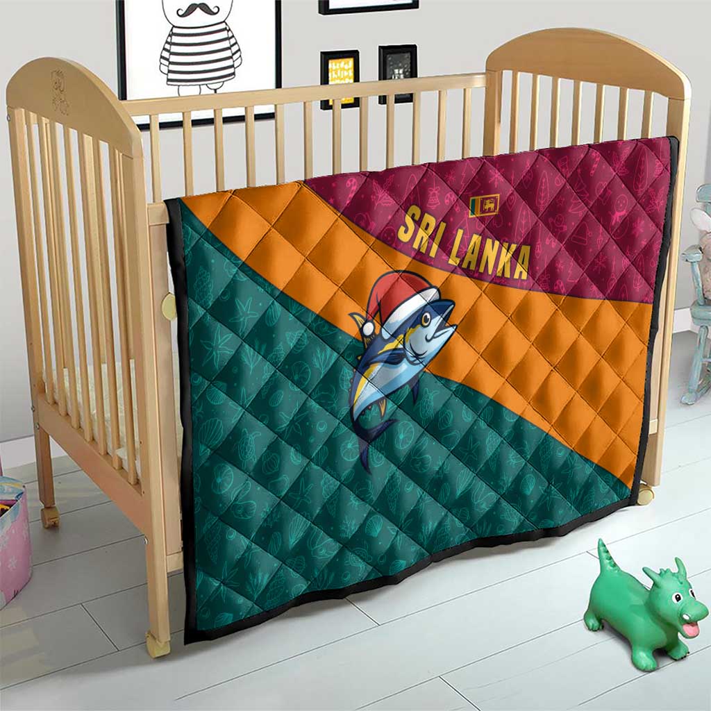 Sri Lanka Christmas Quilt with Santa Hat Fish Ocean Icons and Tri Color Festive Design - Wonder Print Shop