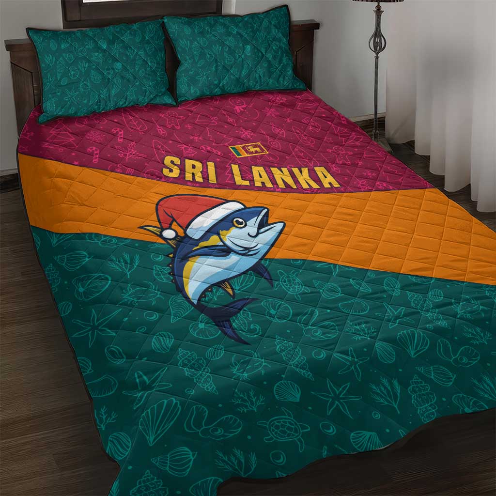 Sri Lanka Christmas Quilt Bed Set with Santa Hat Fish Ocean Icons and Tri Color Festive Design - Wonder Print Shop
