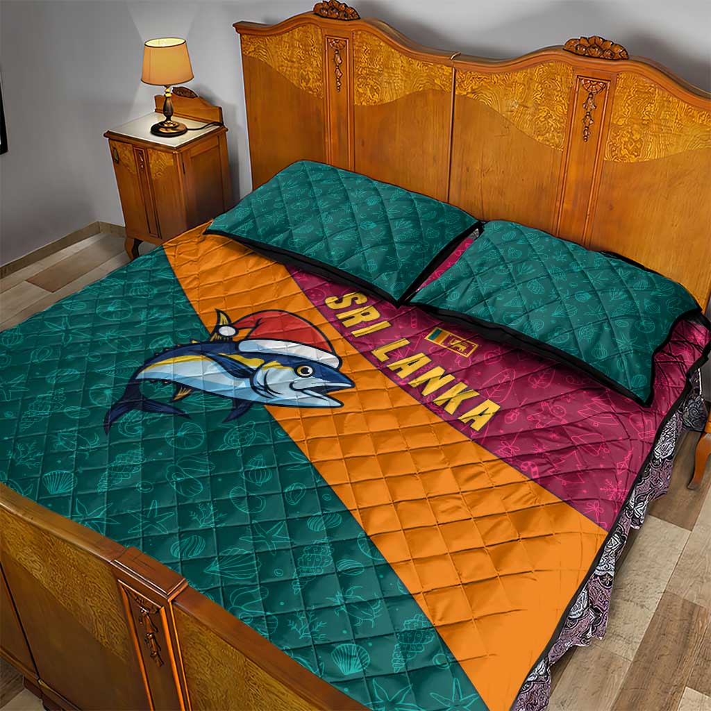 Sri Lanka Christmas Quilt Bed Set with Santa Hat Fish Ocean Icons and Tri Color Festive Design - Wonder Print Shop