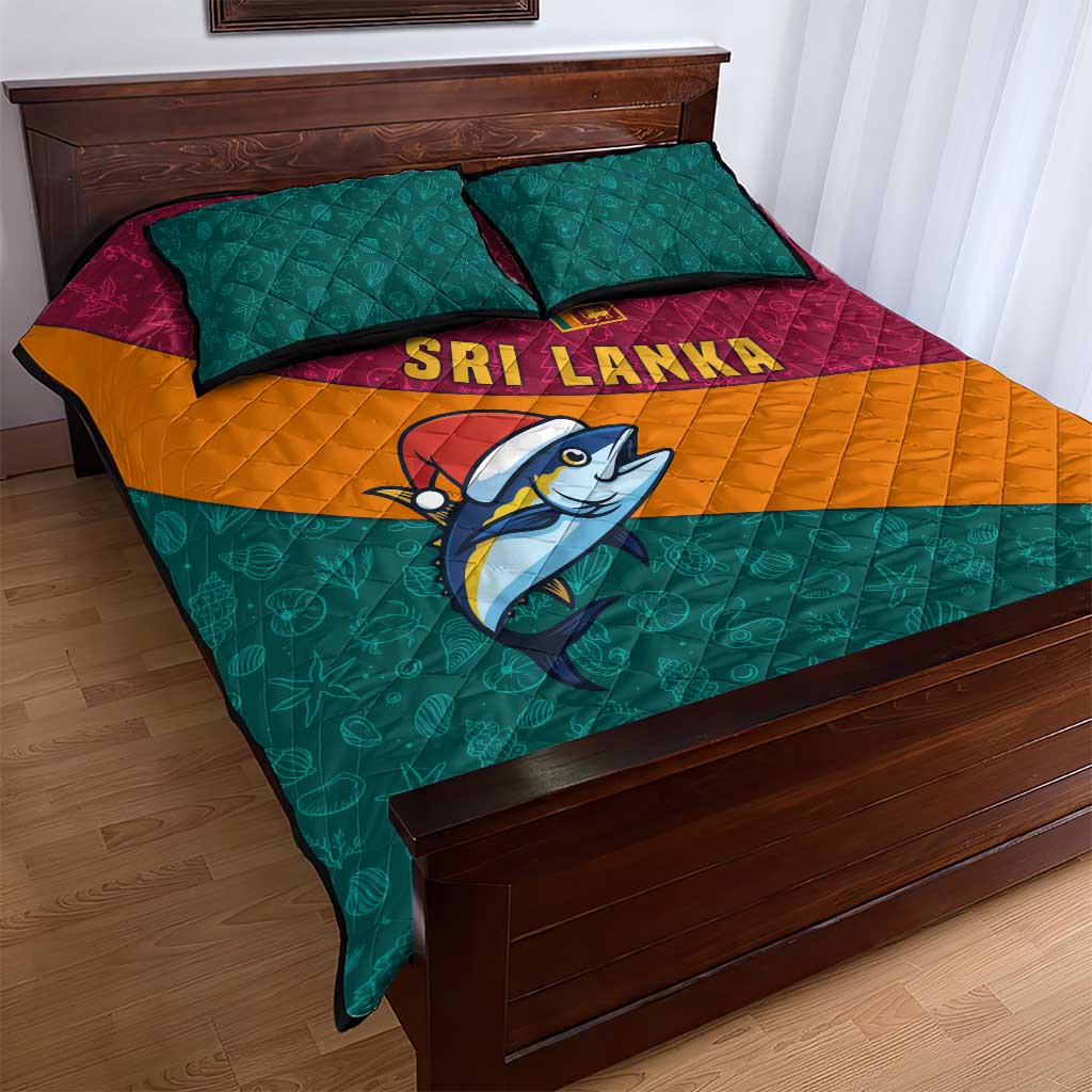 Sri Lanka Christmas Quilt Bed Set with Santa Hat Fish Ocean Icons and Tri Color Festive Design - Wonder Print Shop