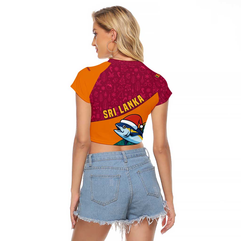 Sri Lanka Christmas Raglan Cropped T Shirt with Santa Hat Fish Ocean Icons and Tri Color Festive Design - Wonder Print Shop