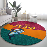 Sri Lanka Christmas Round Carpet with Santa Hat Fish Ocean Icons and Tri Color Festive Design - Wonder Print Shop