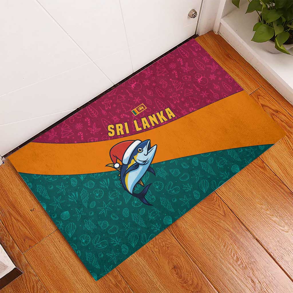 Sri Lanka Christmas Rubber Doormat with Santa Hat Fish Ocean Icons and Tri Color Festive Design - Wonder Print Shop