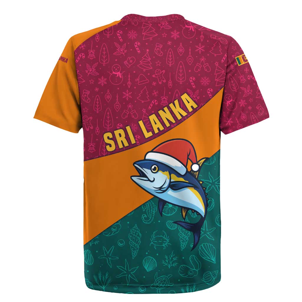 Sri Lanka Christmas Rugby Jersey with Santa Hat Fish Ocean Icons and Tri Color Festive Design - Wonder Print Shop