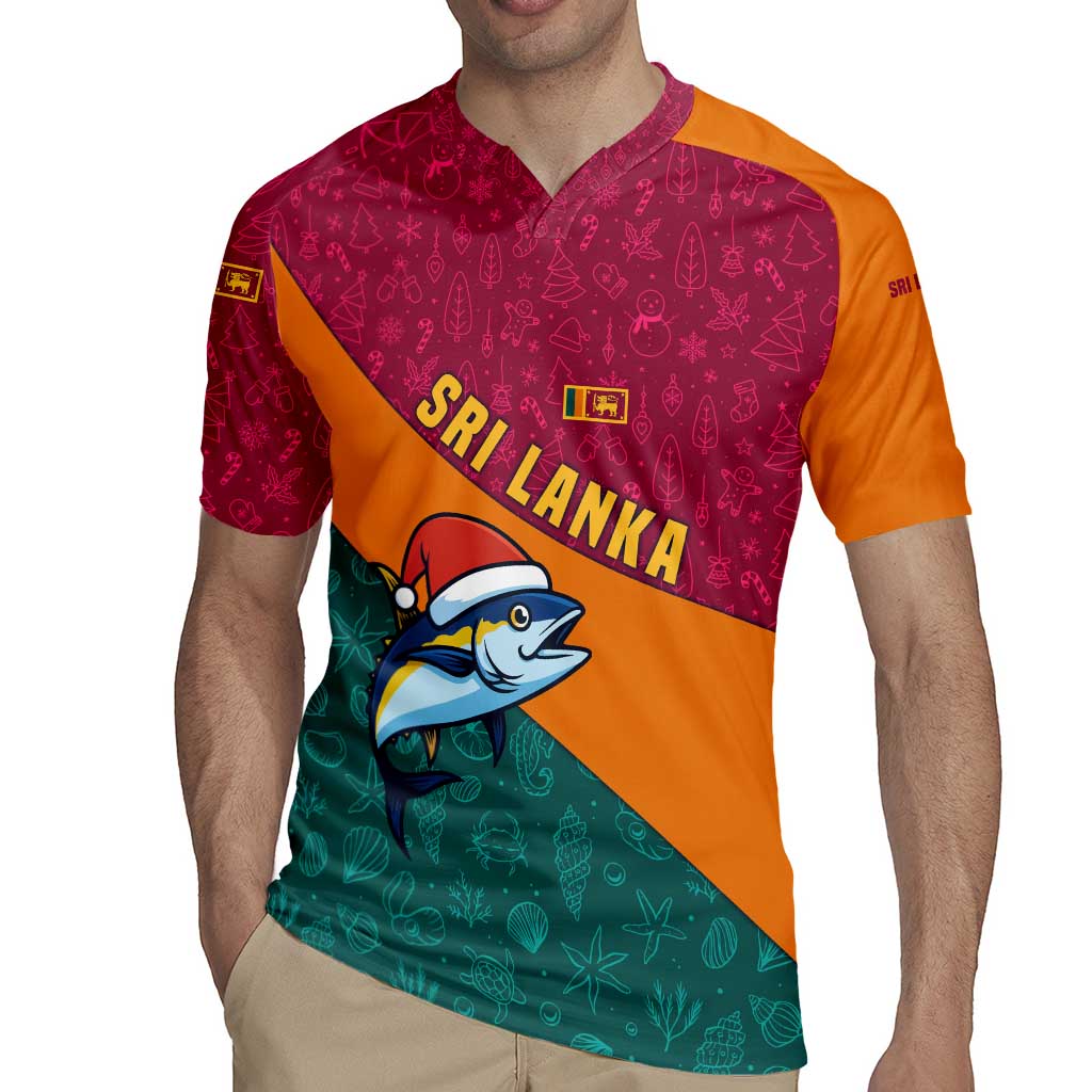 Sri Lanka Christmas Rugby Jersey with Santa Hat Fish Ocean Icons and Tri Color Festive Design - Wonder Print Shop