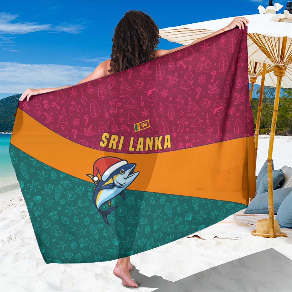 Sri Lanka Christmas Sarong with Santa Hat Fish Ocean Icons and Tri Color Festive Design - Wonder Print Shop