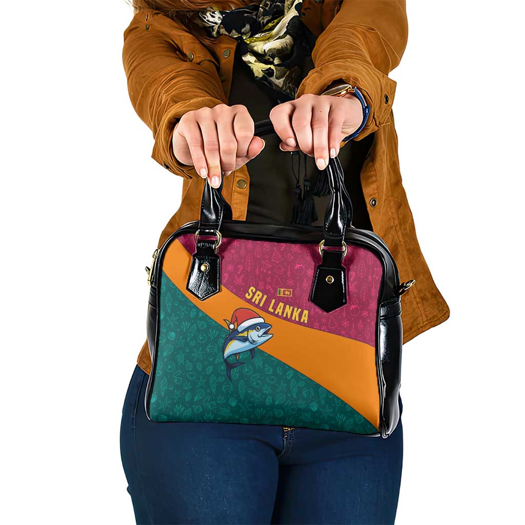 Sri Lanka Christmas Shoulder Handbag with Santa Hat Fish Ocean Icons and Tri Color Festive Design - Wonder Print Shop