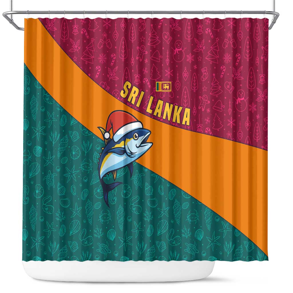Sri Lanka Christmas Shower Curtain with Santa Hat Fish Ocean Icons and Tri Color Festive Design - Wonder Print Shop