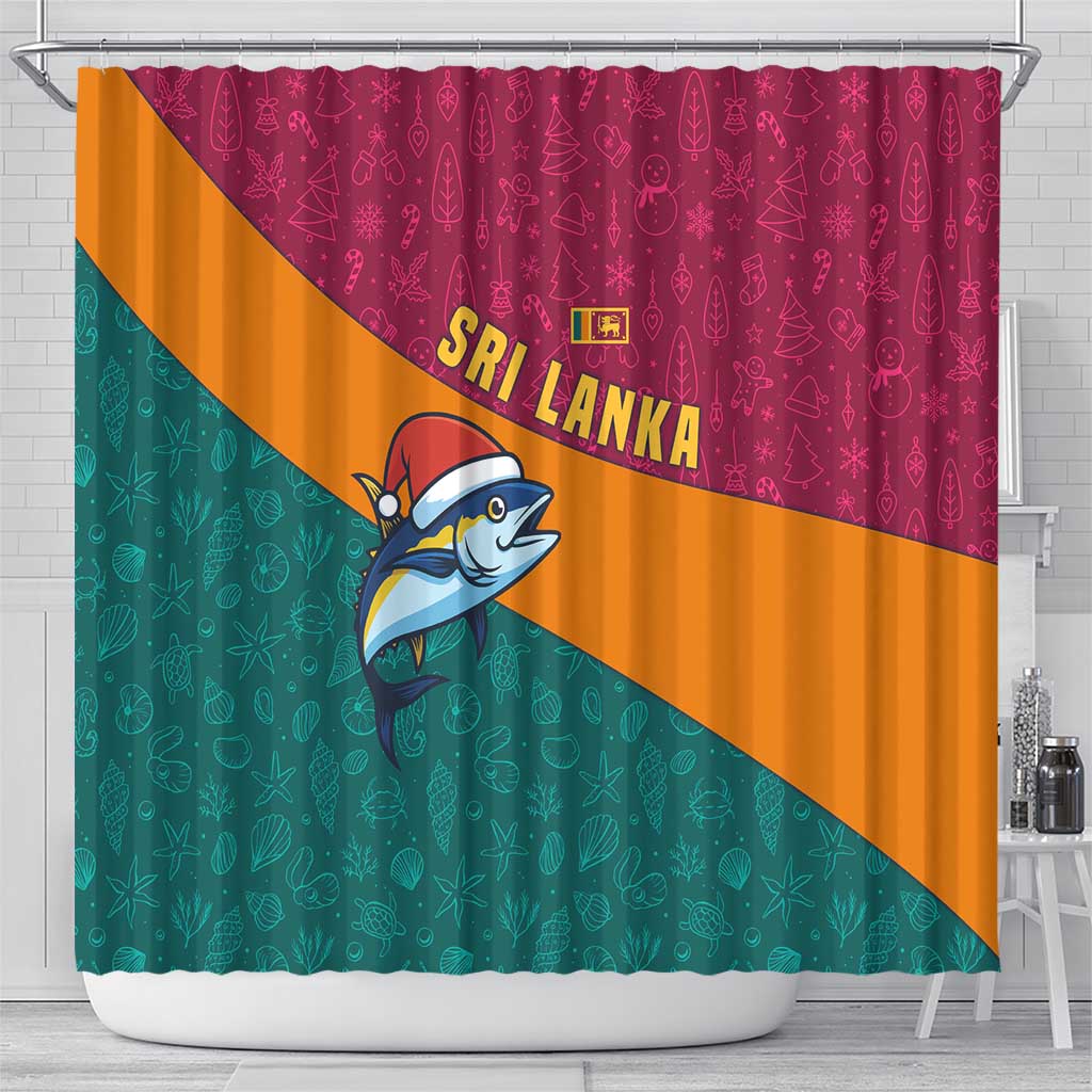Sri Lanka Christmas Shower Curtain with Santa Hat Fish Ocean Icons and Tri Color Festive Design - Wonder Print Shop