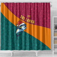 Sri Lanka Christmas Shower Curtain with Santa Hat Fish Ocean Icons and Tri Color Festive Design - Wonder Print Shop