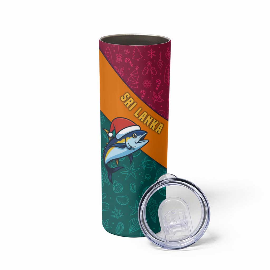 Sri Lanka Christmas Skinny Tumbler with Santa Hat Fish Ocean Icons and Tri Color Festive Design - Wonder Print Shop