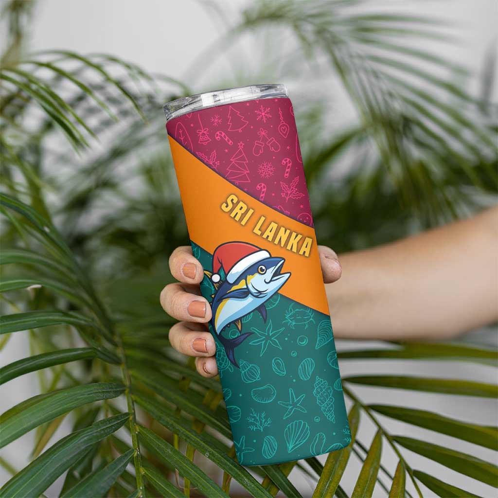 Sri Lanka Christmas Skinny Tumbler with Santa Hat Fish Ocean Icons and Tri Color Festive Design - Wonder Print Shop