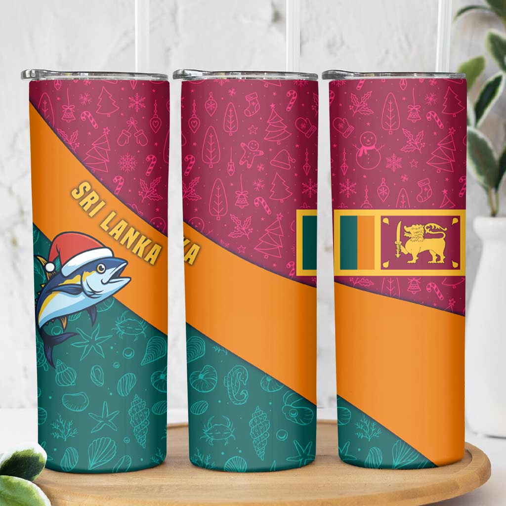 Sri Lanka Christmas Skinny Tumbler with Santa Hat Fish Ocean Icons and Tri Color Festive Design - Wonder Print Shop